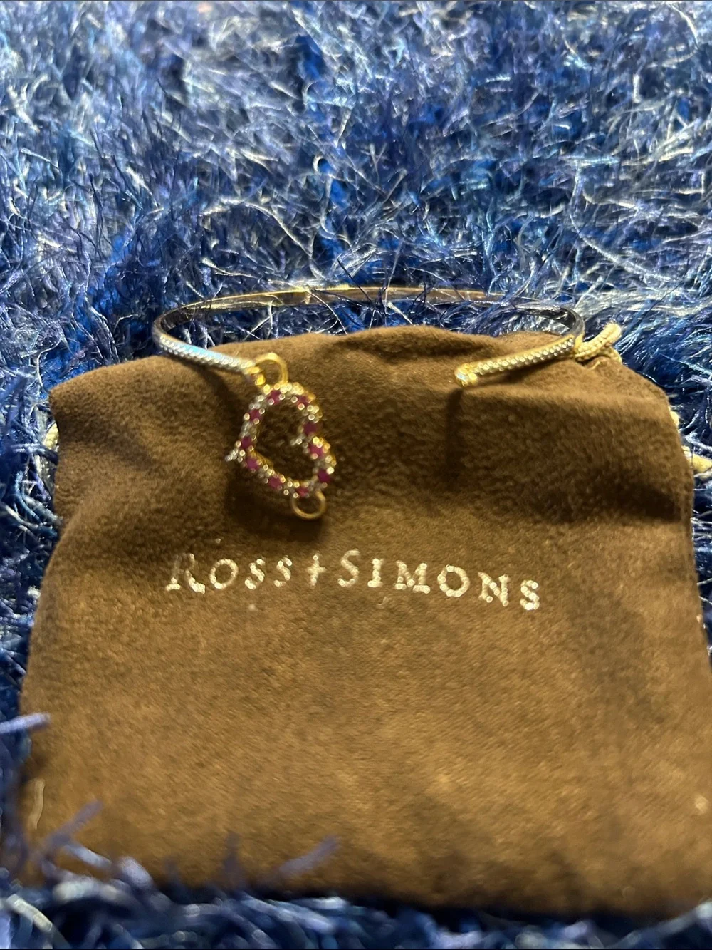 Ross-Simons 14K gold over sterling ruby/diamond heart bracelet